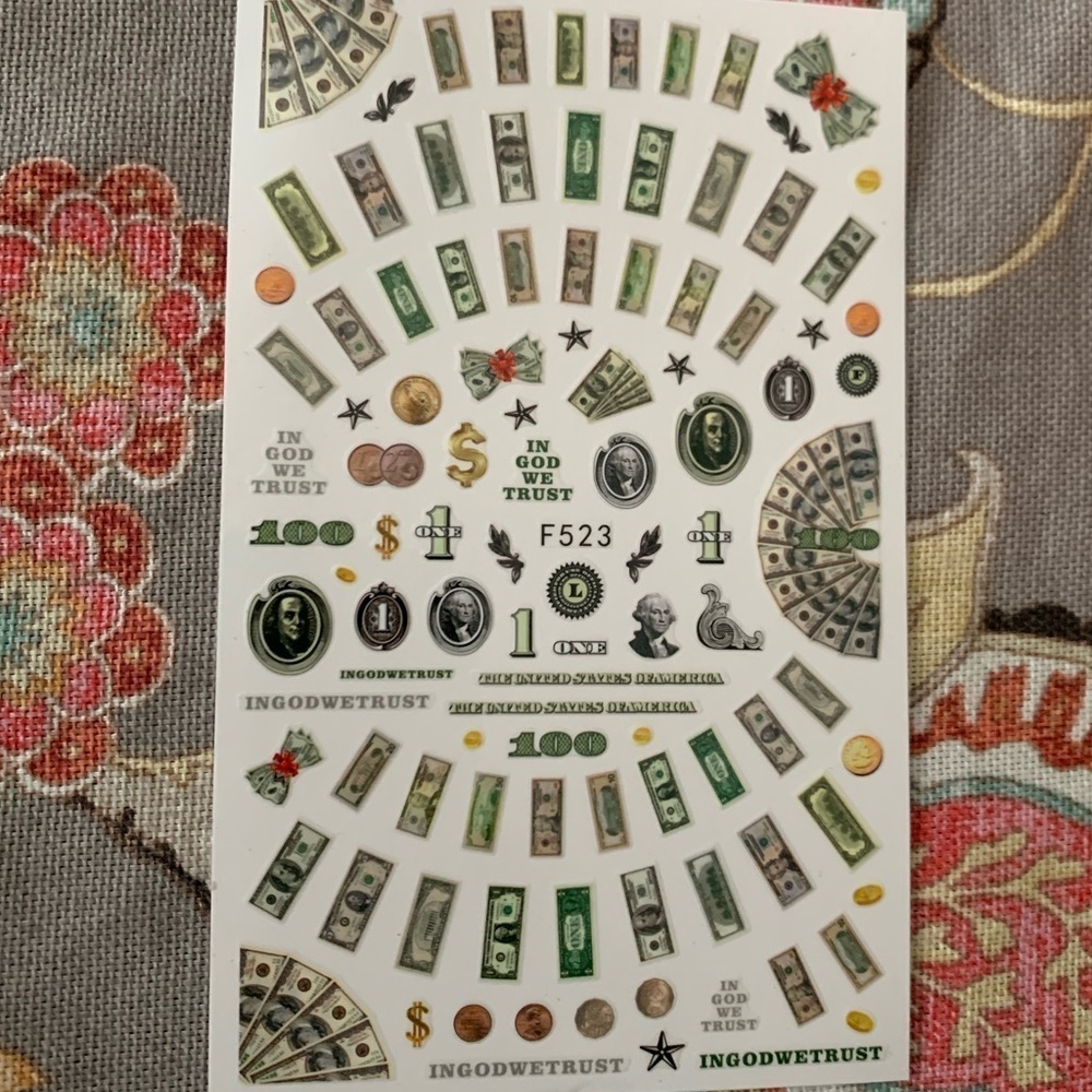 3/$15 Money nail art stickers